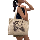STOP AND BREATH TOTE BAG BEIGE