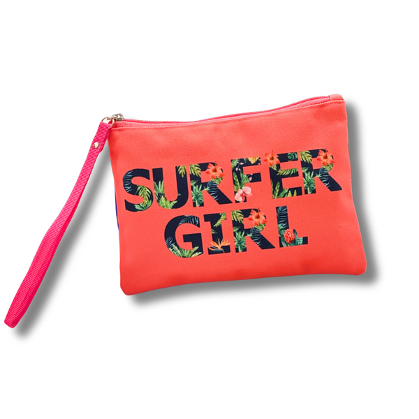 Surfer Girl Floral Coral Pouch