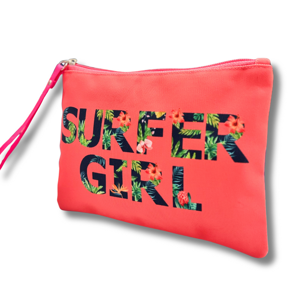 Surfer Girl Floral Coral Pouch