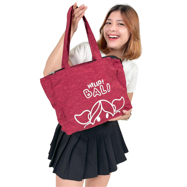 Hello Bali Tote Bag Maroon