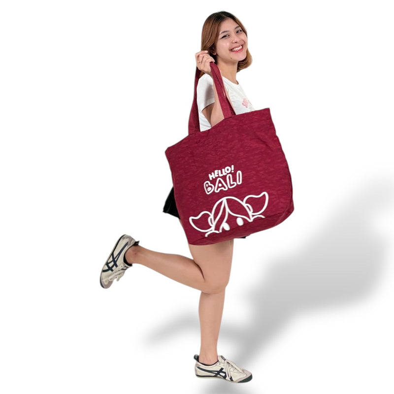 Surfer Girl Hello Bali Beach Bag Red