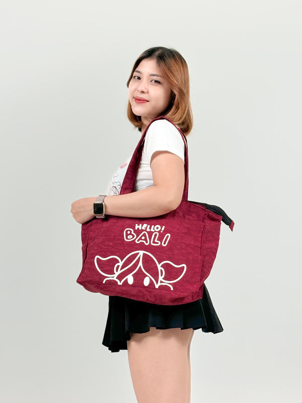 Surfer Girl Hallo Bali Tote Bag Red