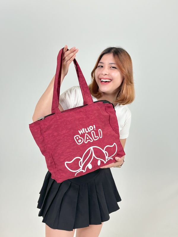 Surfer Girl Hallo Bali Tote Bag Red