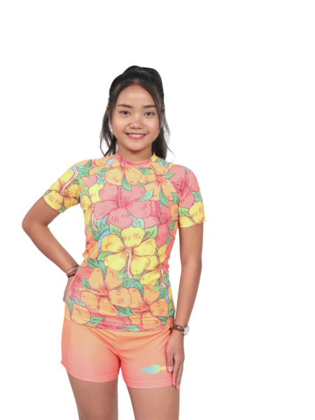 Hibiscus All Over Print Ladies Short Sleeve Rashvest