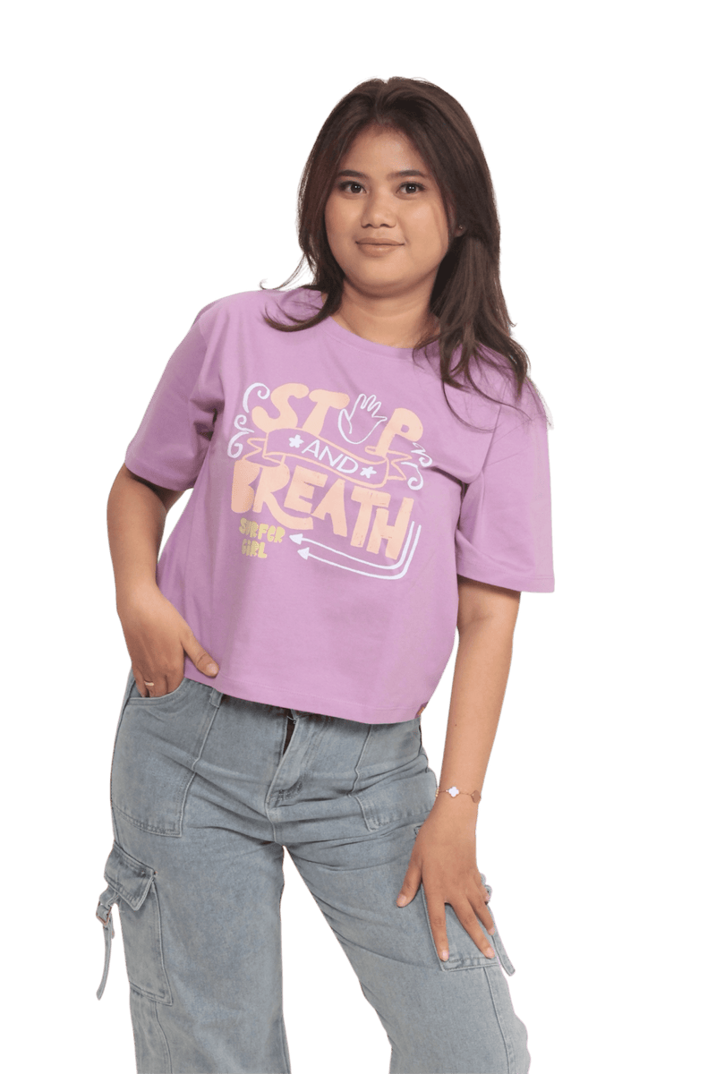 Surfer Girl Stop & Breath Oversize Crop Top Ladies