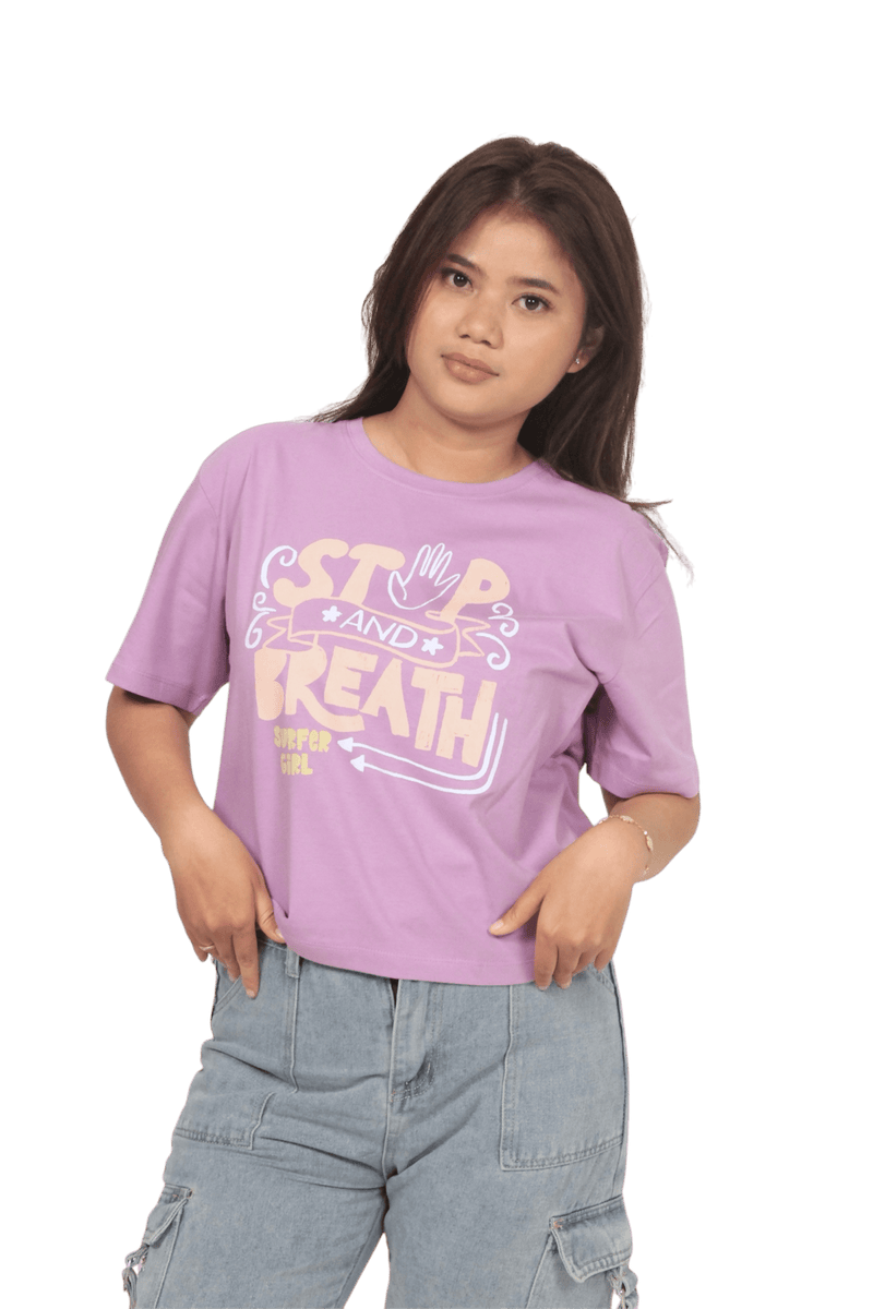 Surfer Girl Stop & Breath Oversize Crop Top Ladies