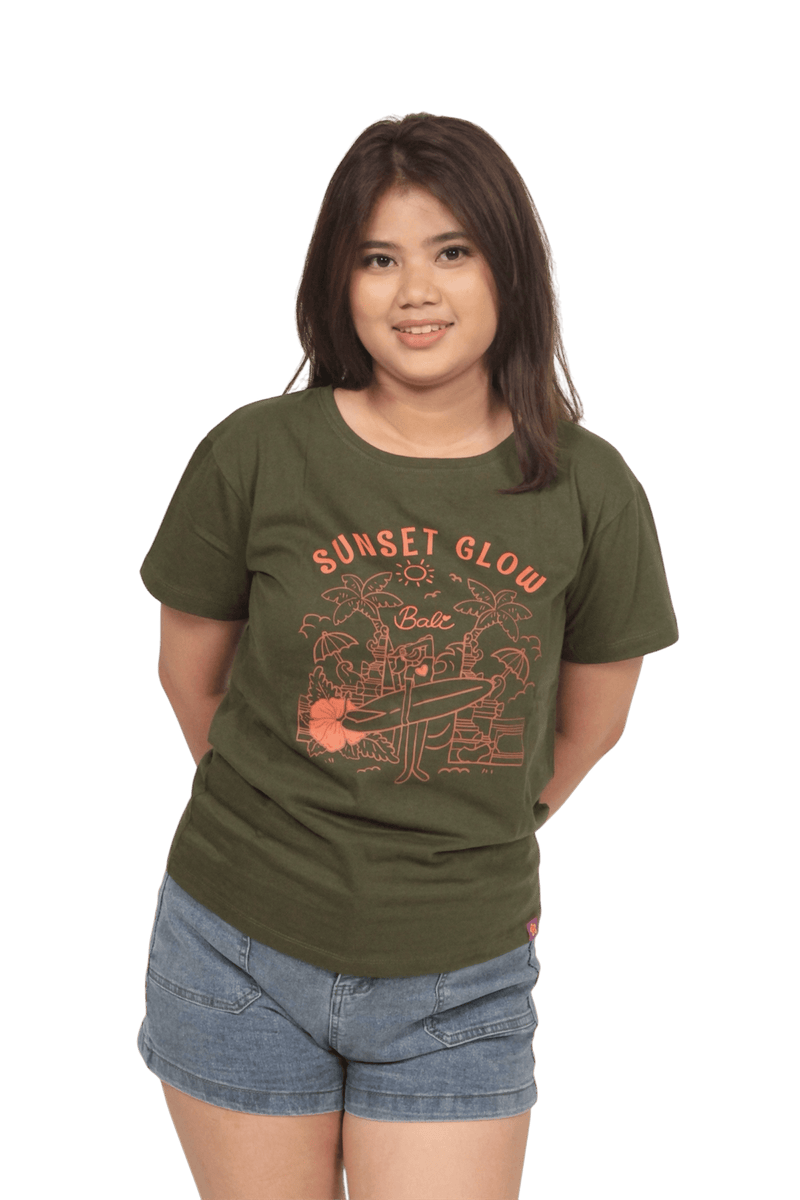 Surfer Girl Sunset Glow in Bali Ladies Tee