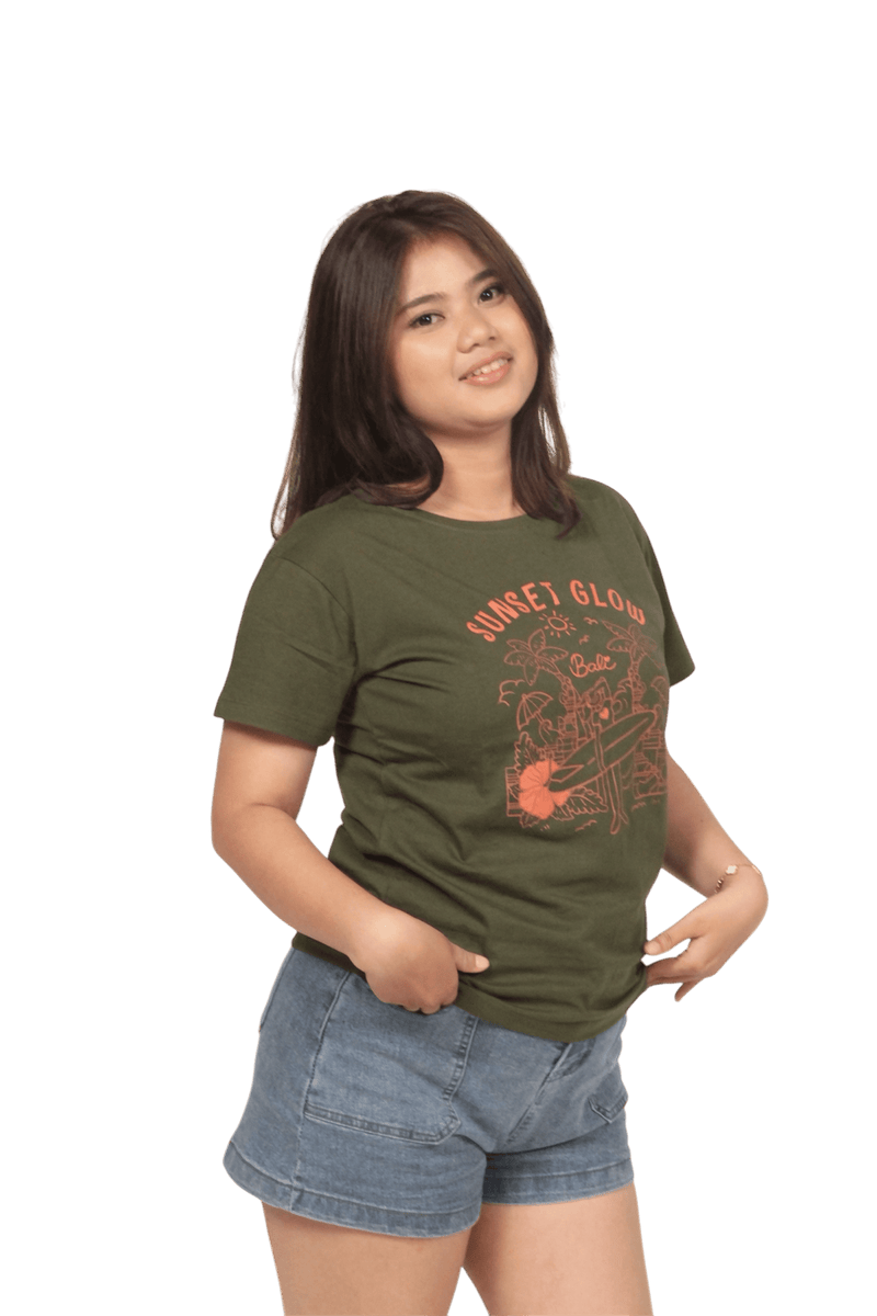 Surfer Girl Sunset Glow in Bali Ladies Tee