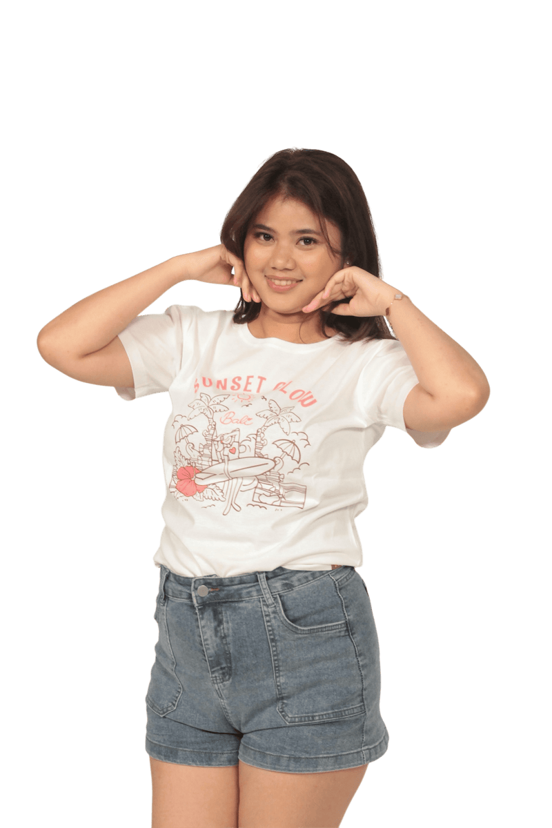 Surfer Girl Sunset Glow in Bali Ladies Tee