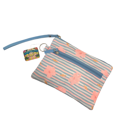 Surfer Girl Summer Stripe Hibiscus Pouch