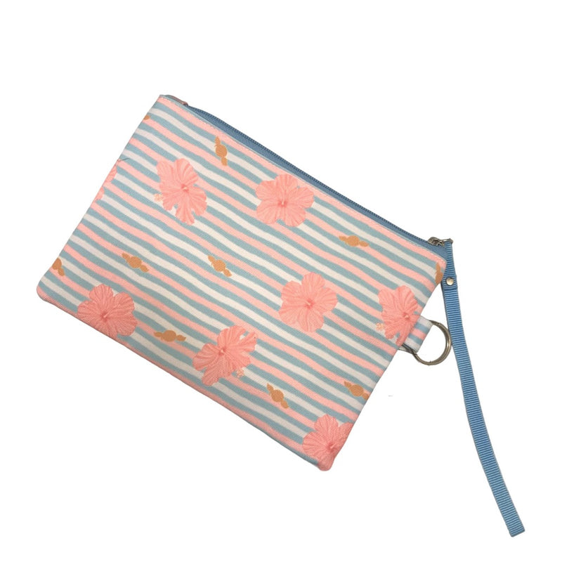 Surfer Girl Summer Stripe Hibiscus Pouch