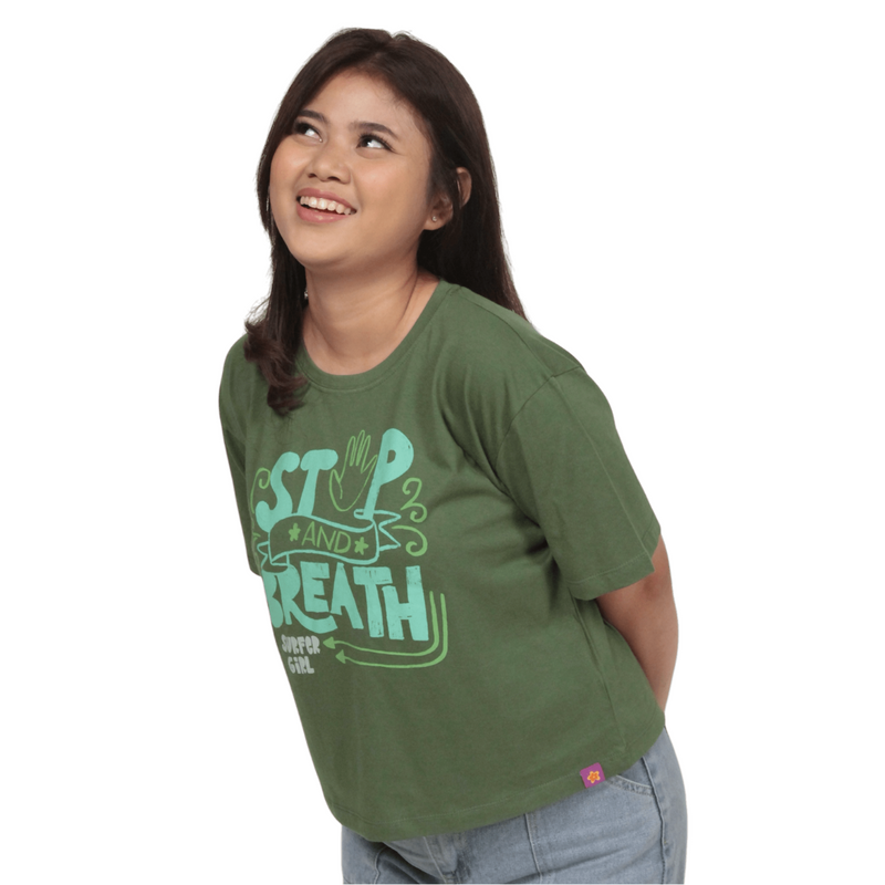 Stop & Breath Oversize Green Crop Top Ladies