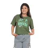 Stop & Breath Oversize Green Crop Top Ladies