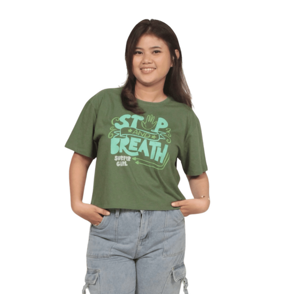 Stop & Breath Oversize Green Crop Top Ladies