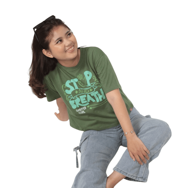 Stop & Breath Oversize Green Crop Top Ladies