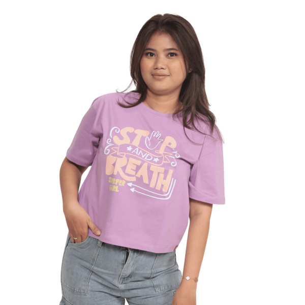Stop & Breath Oversize Lilac Crop Top Ladies