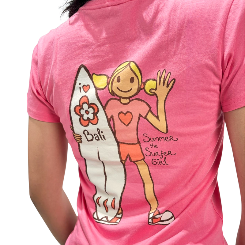 Summer Surf I Love Bali Ladies Pink Tee
