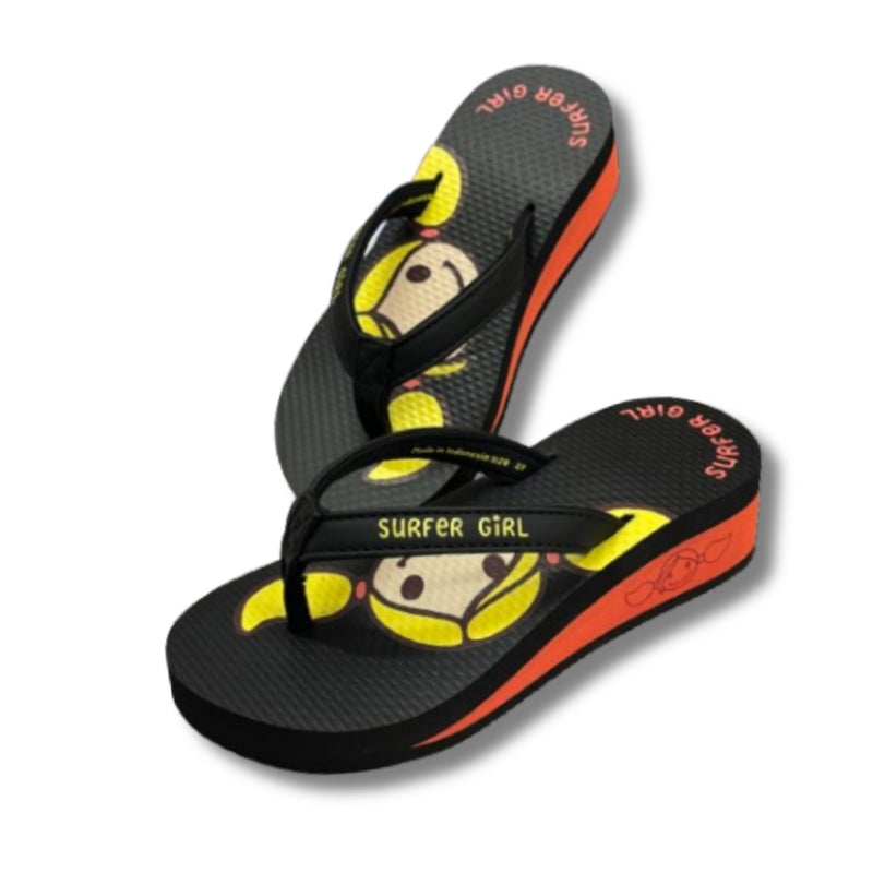 Surfer Girl Big Summerhead Black Wedges Girls Sandal